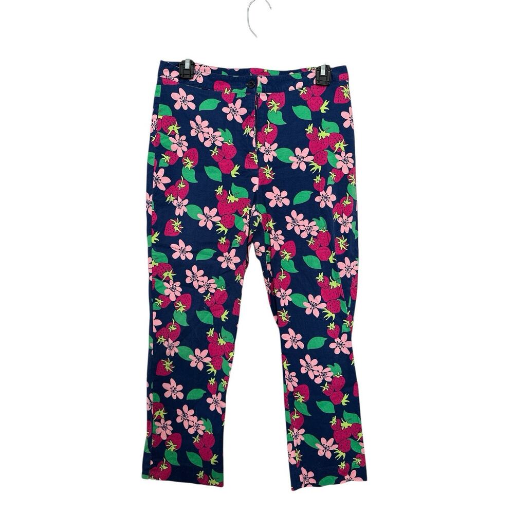 Lilly Pulitzer Vintage Navy Floral Strawberry Capri Crop Pants Size 6 - Picture 3 of 6